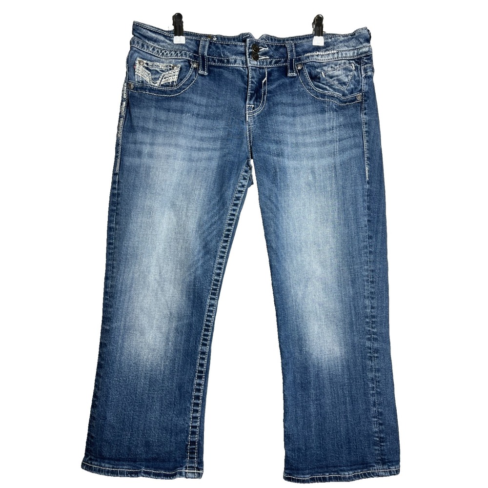 Vigoss Chelsea Capri Jeans‎ Women's Size 14 Blue Distressed Denim Cropped